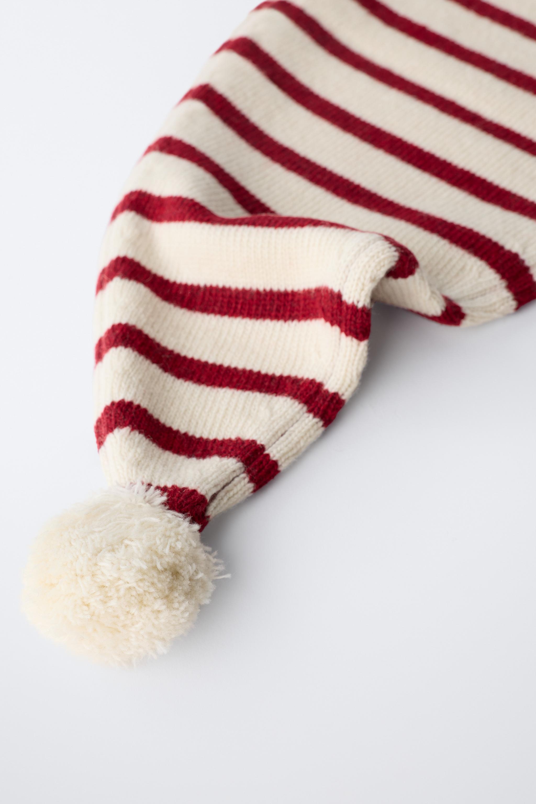 0 MONTHS - 14 YEARS/ STRIPED KNIT HAT WITH WOOL POMPOM